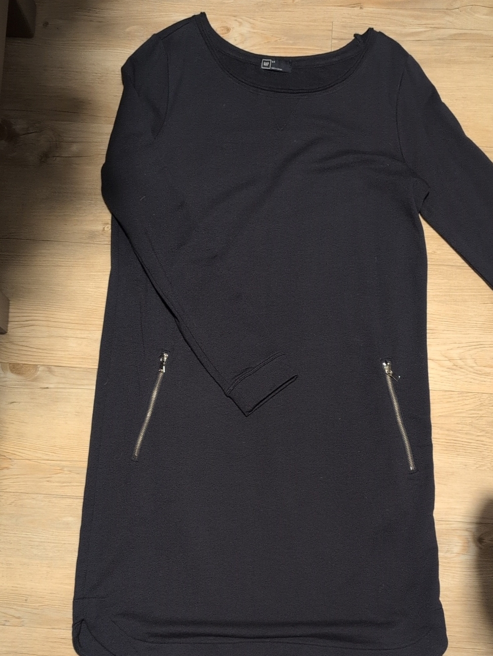 GAP Dark Navy Blue Crewneck Long-Sleeve Dress with Zip Pockets